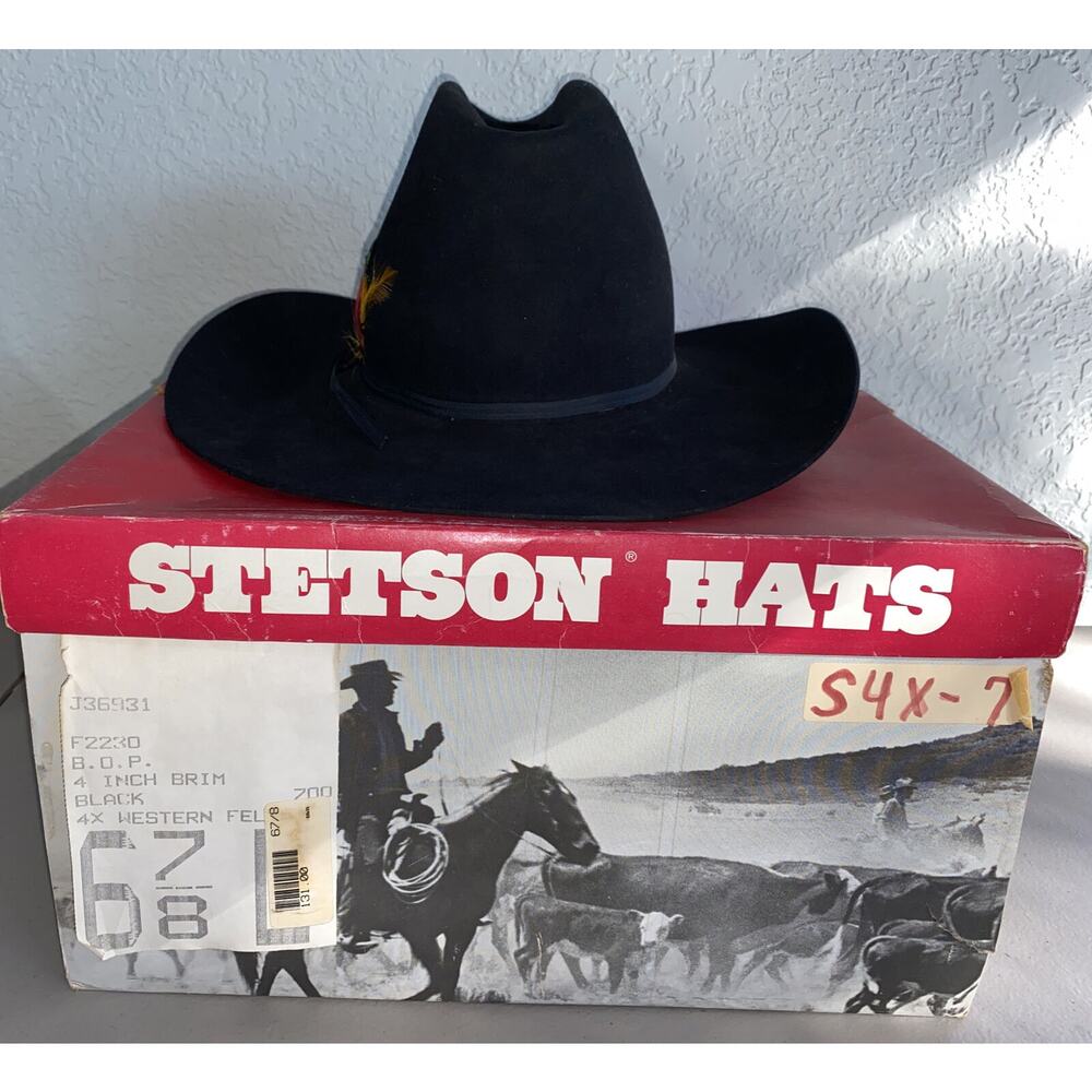 Vintage John B Stetson‎ 4X Beaver 6-7/8 XXXX Cowboy Hat Felt USA In Original Box